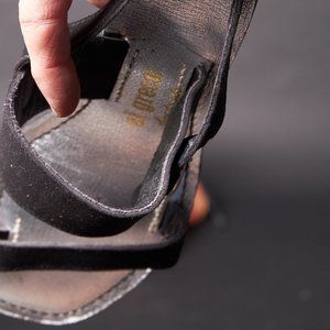 1970s Black Suede Silver Heels Shoes Sandals